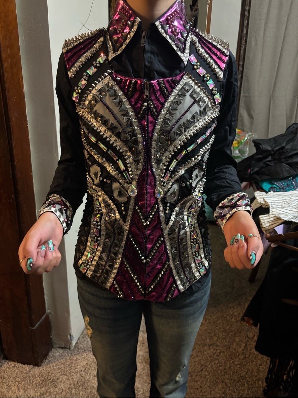Embellished Purple & Black Women's Show Jacket